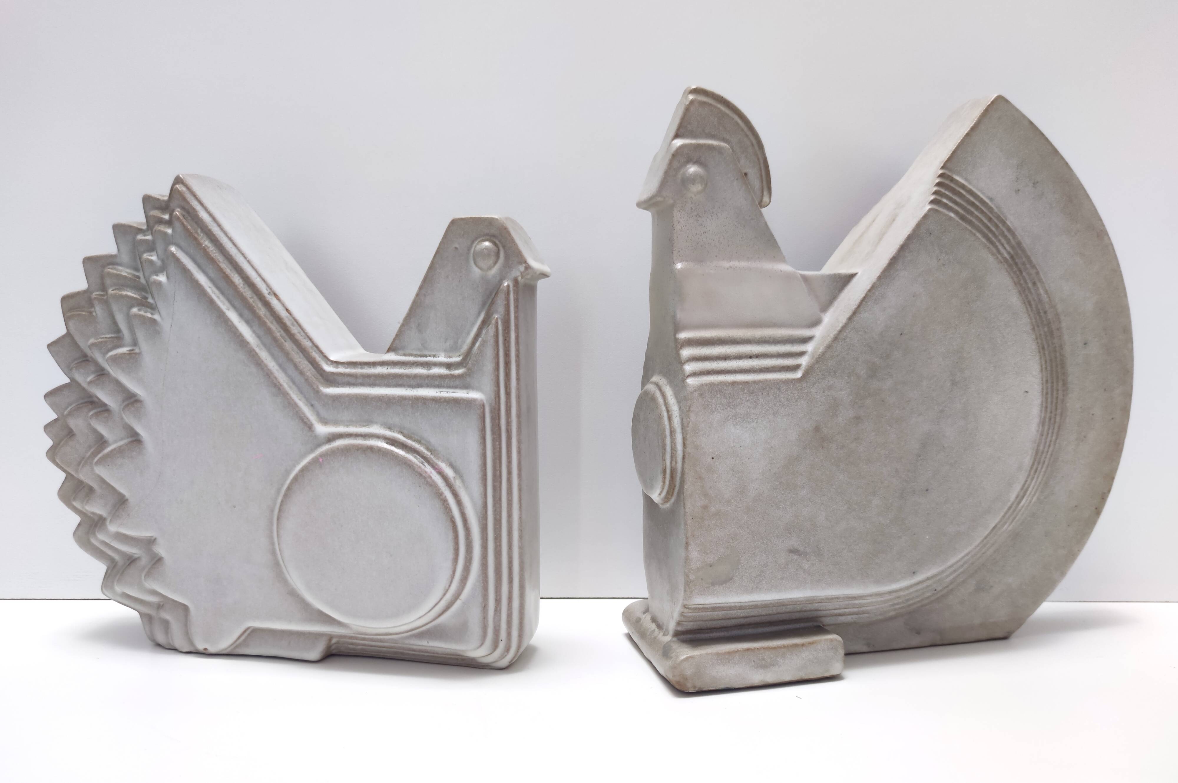 Glazed Ceramic Decorative Pair of Chicken by Alessio Tasca, Italy