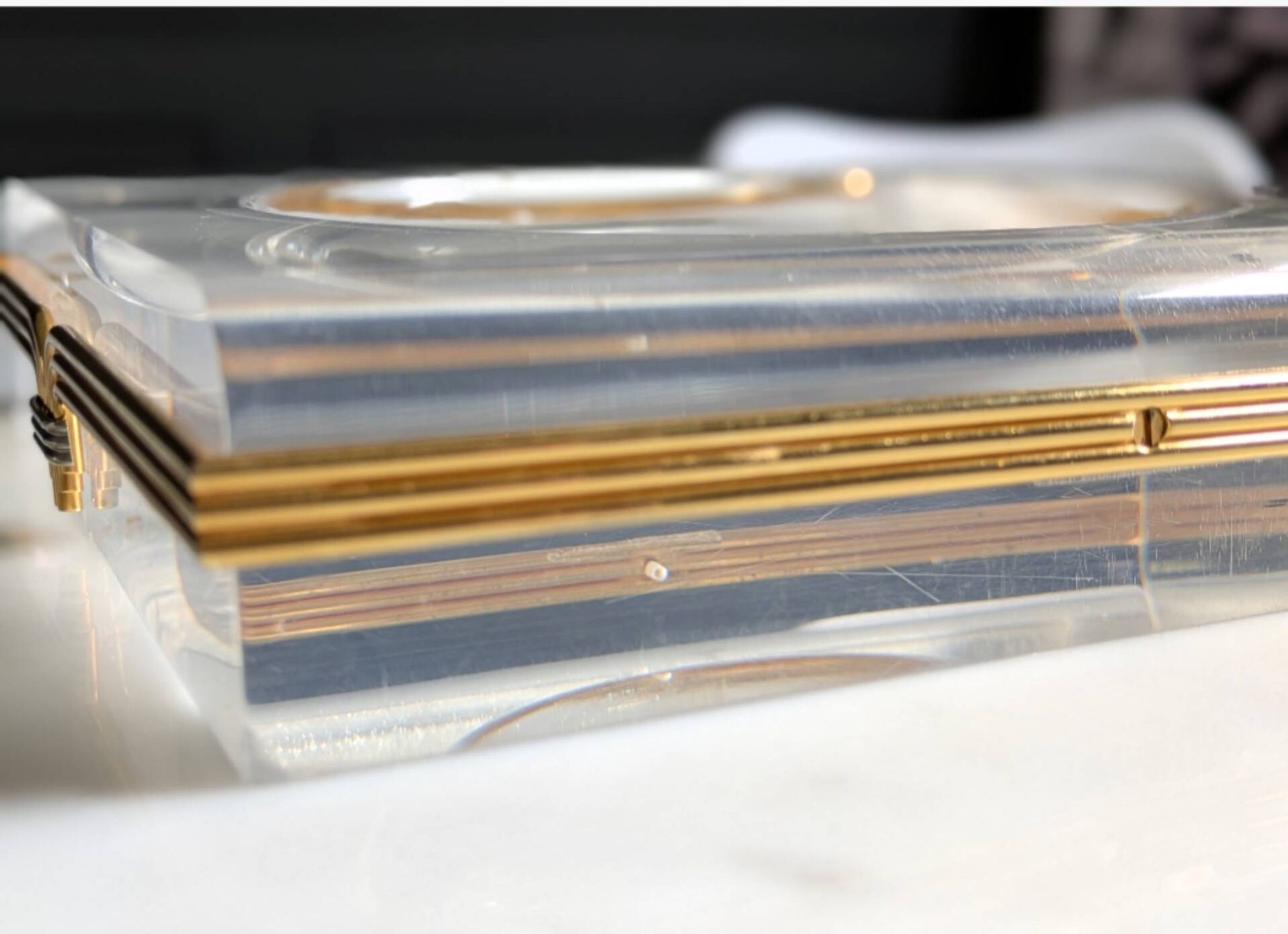 Lucite and brass catchall attributed to Claude Malle/Maison Roméo.
