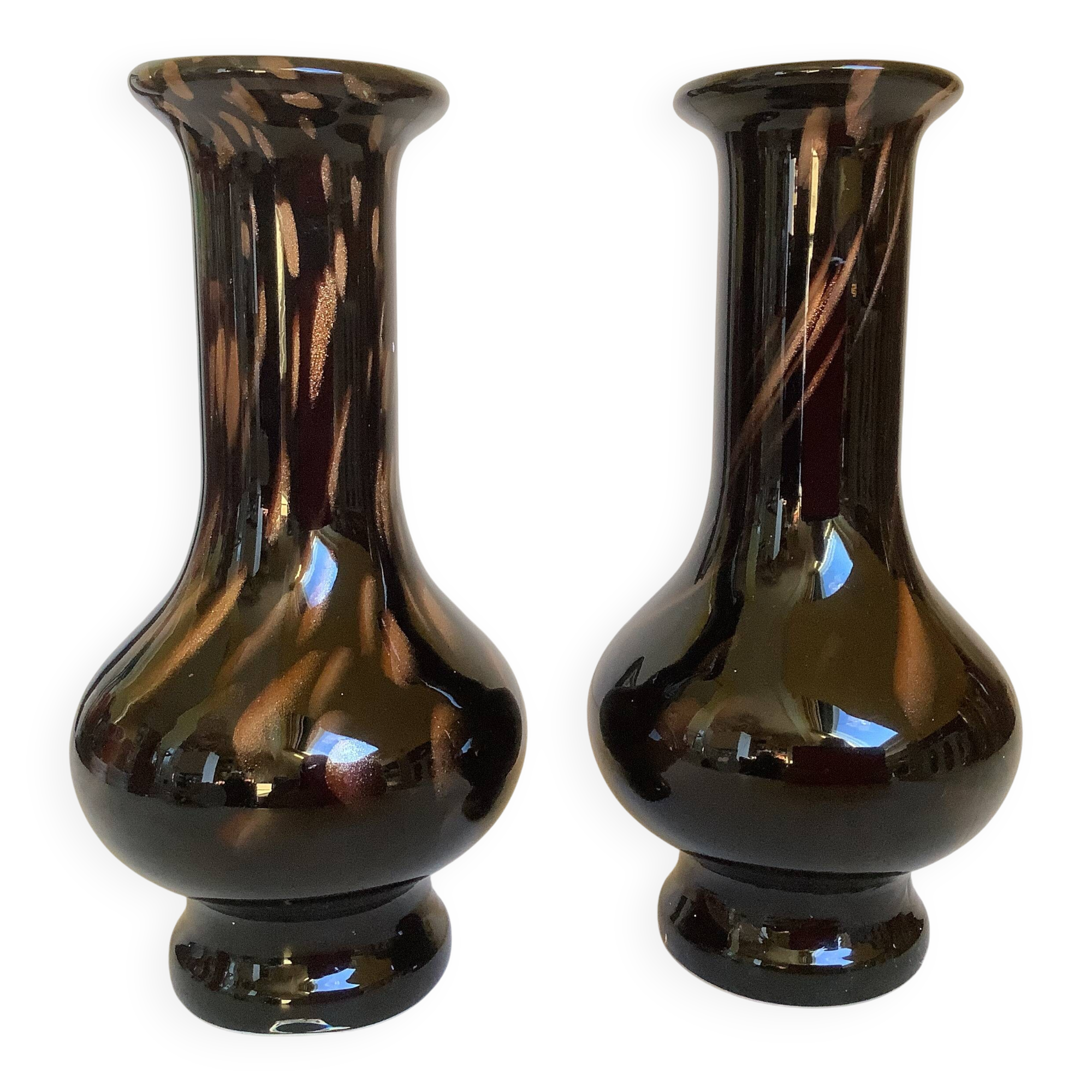 Pair of black and gold Murano vases