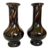 Pair of black and gold Murano vases