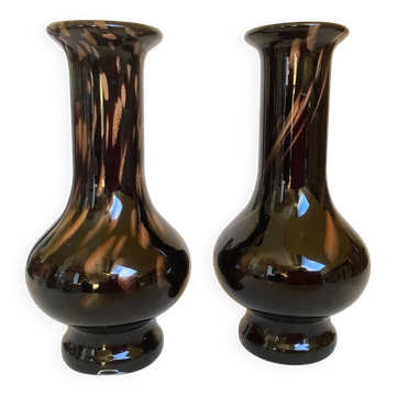 Pair of black and gold Murano vases