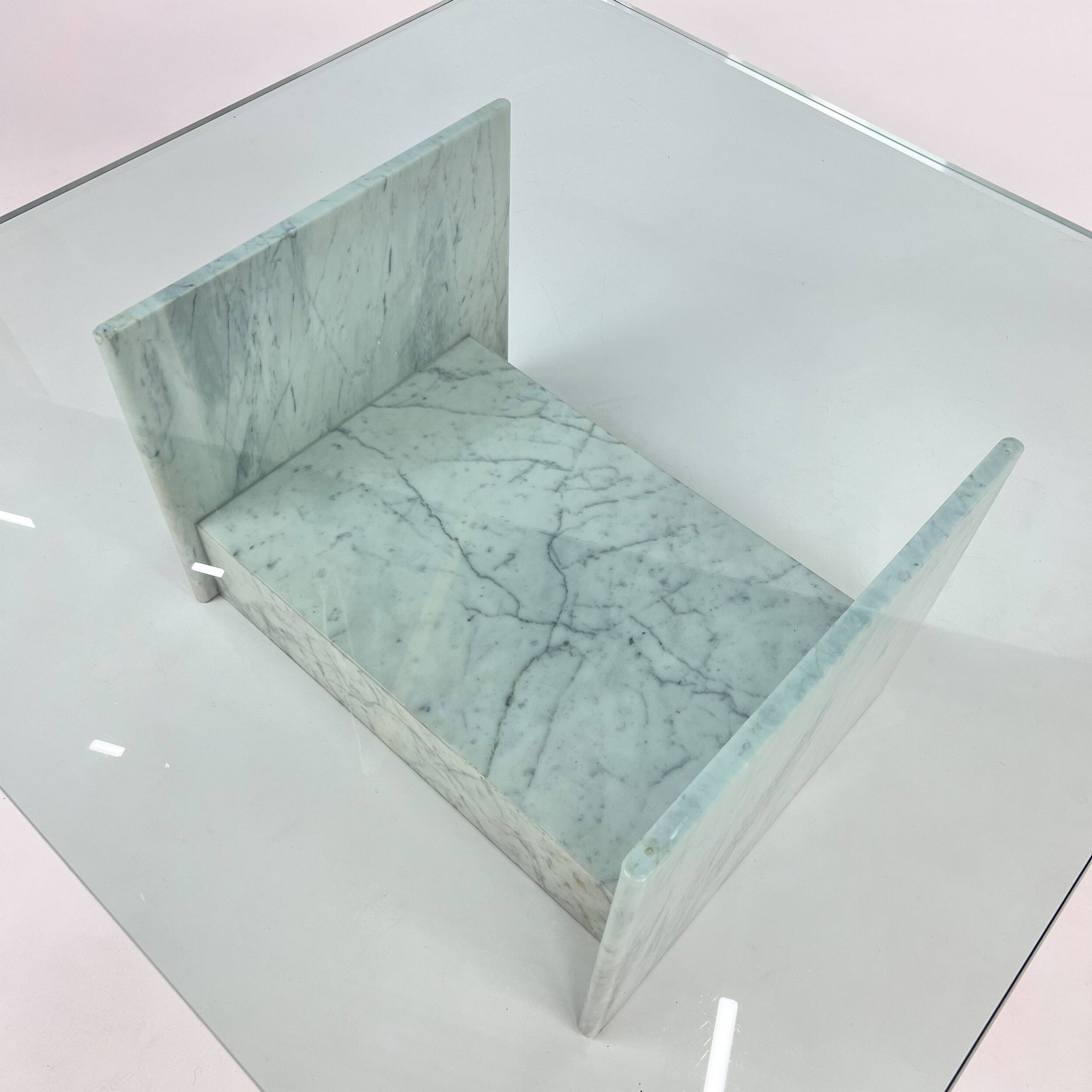 Vintage italian marble and glass coffee table, 1970s