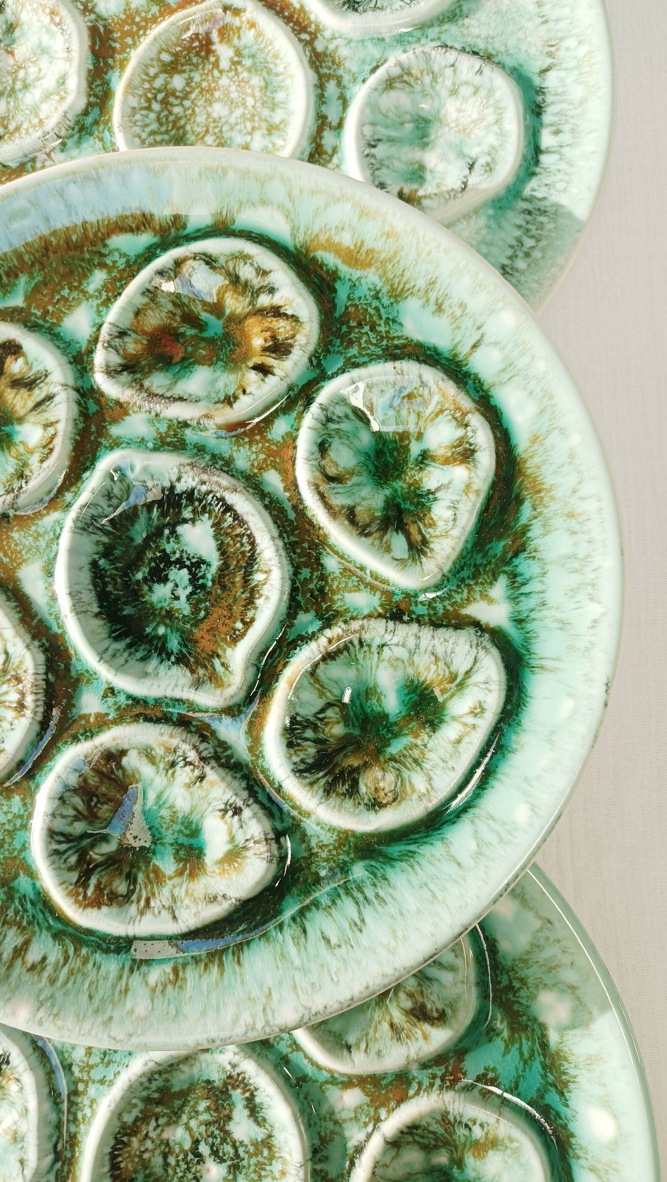 Set of 6 Niderviller oyster plates, moss décor