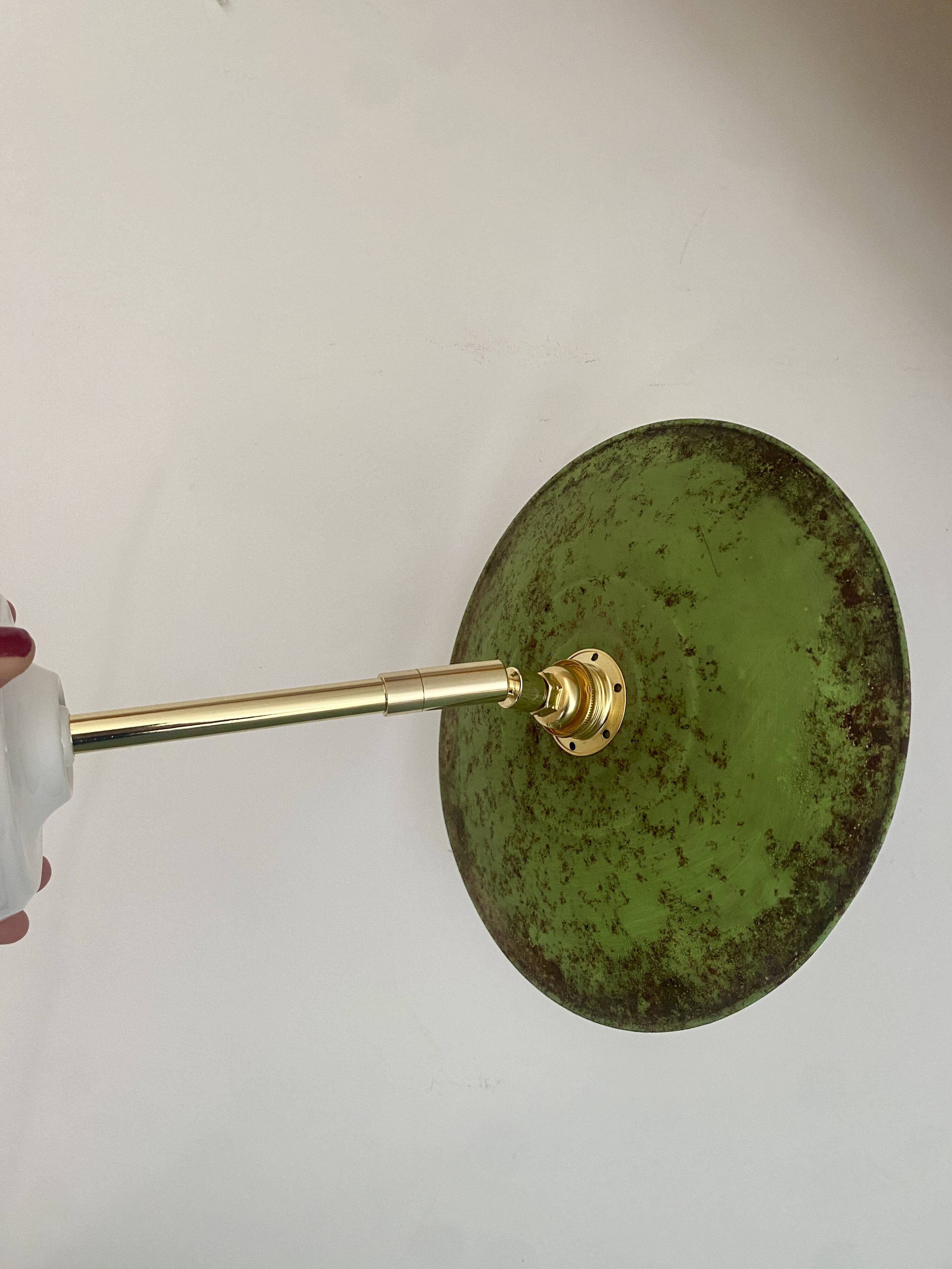 Vintage green enamelled sheet metal wall lamp shade - 2 -