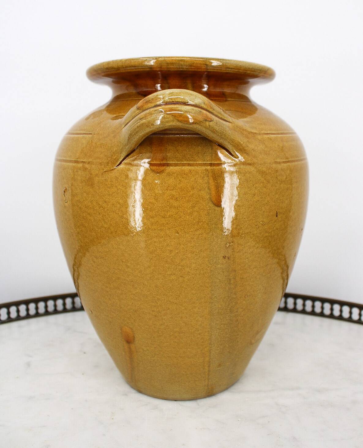 Large vintage yellow glazed terracotta jar vase