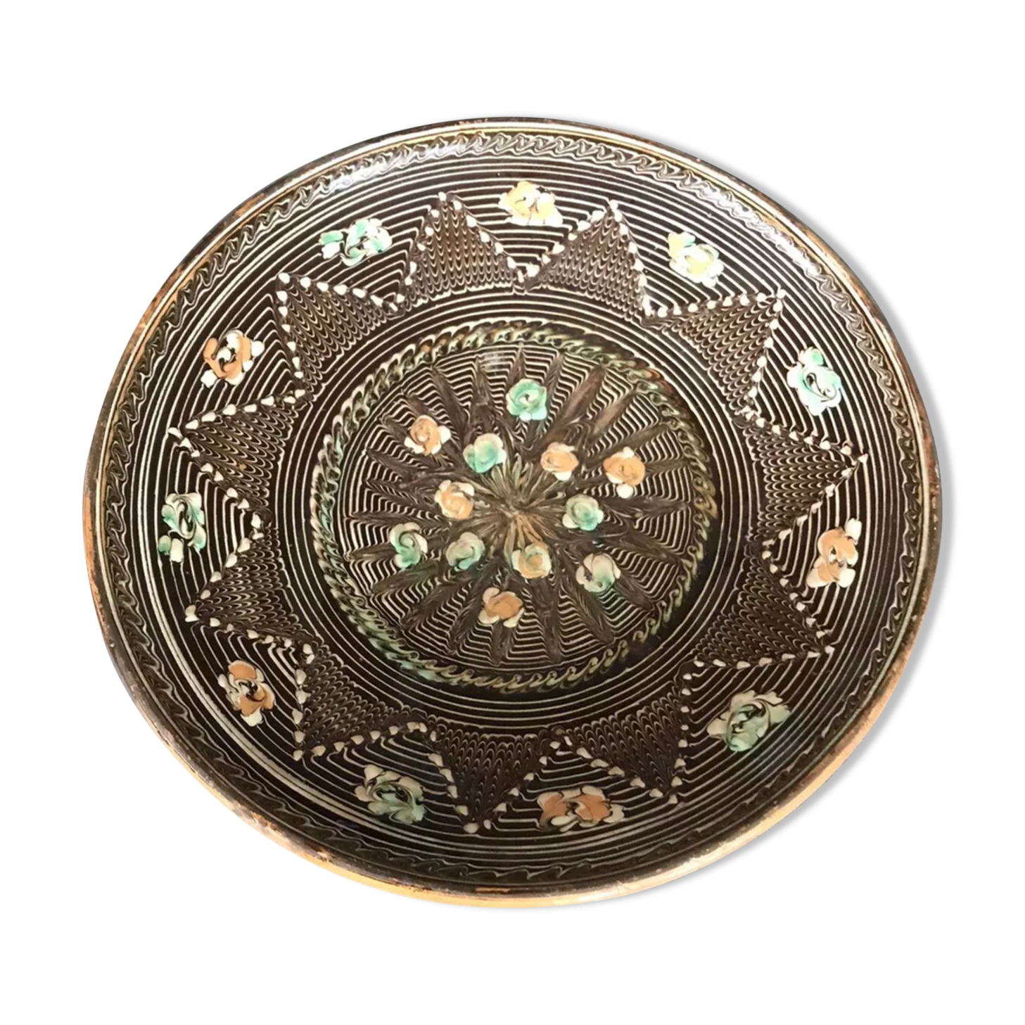 Vintage decor de paint polychrome hand dish 27 cm