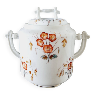 Large sugar bowl or pot in Limoges porcelain Limited Edition of oriental inspiration and hand painted