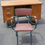 School teacher's chair in imitation leather and tubular metal