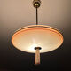 Vintage art deco pendant lamp, gradient glass, red beige, brass, 30 years