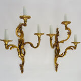Pair of bronze sconces acanthus leaves with 3 fires Louis XV style