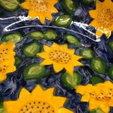 Portuguese ceramic dish decorated with sunflowers