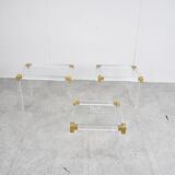 Set of 3 lucite and brass nesting tables, 1970s