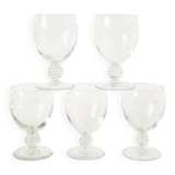 Set of 5 small wine glasses with intricately carved stems, in engraved crystal, Art No.