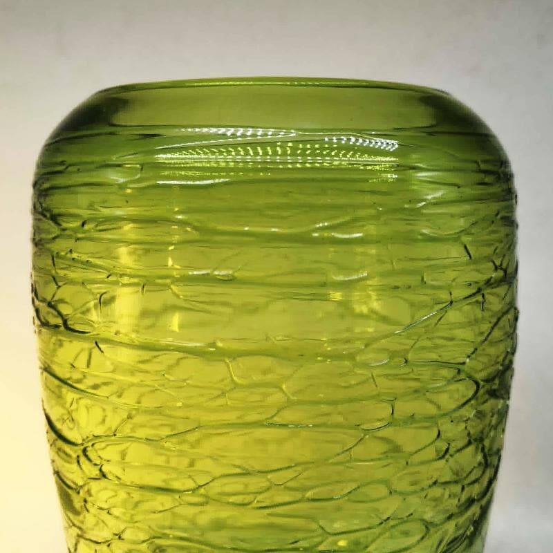 1970s green vase in hand worked Murano glass - made in Italy. 31 cm high.