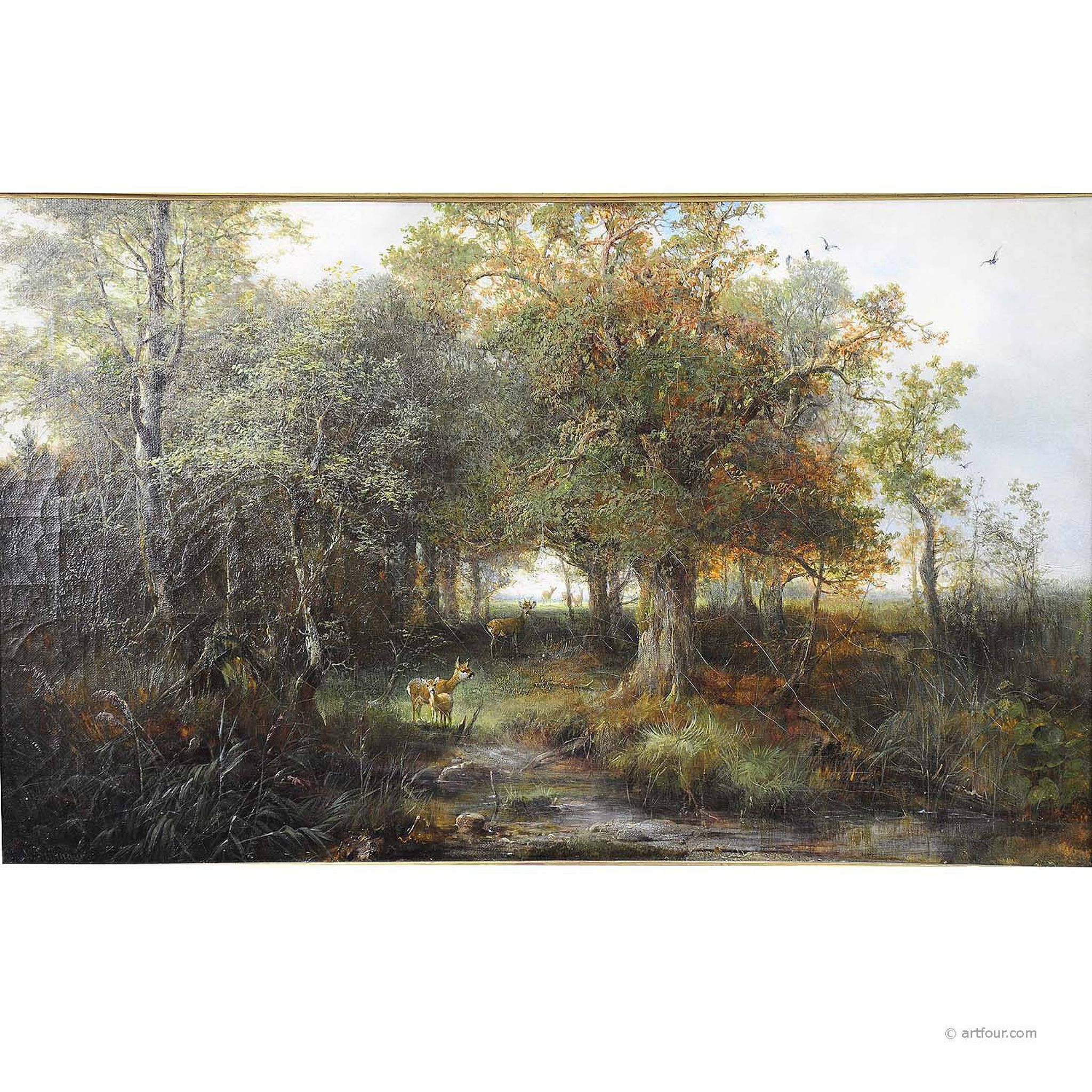 Ludwig Sellmayr - Stag with doe and fawn in the forest around 1880