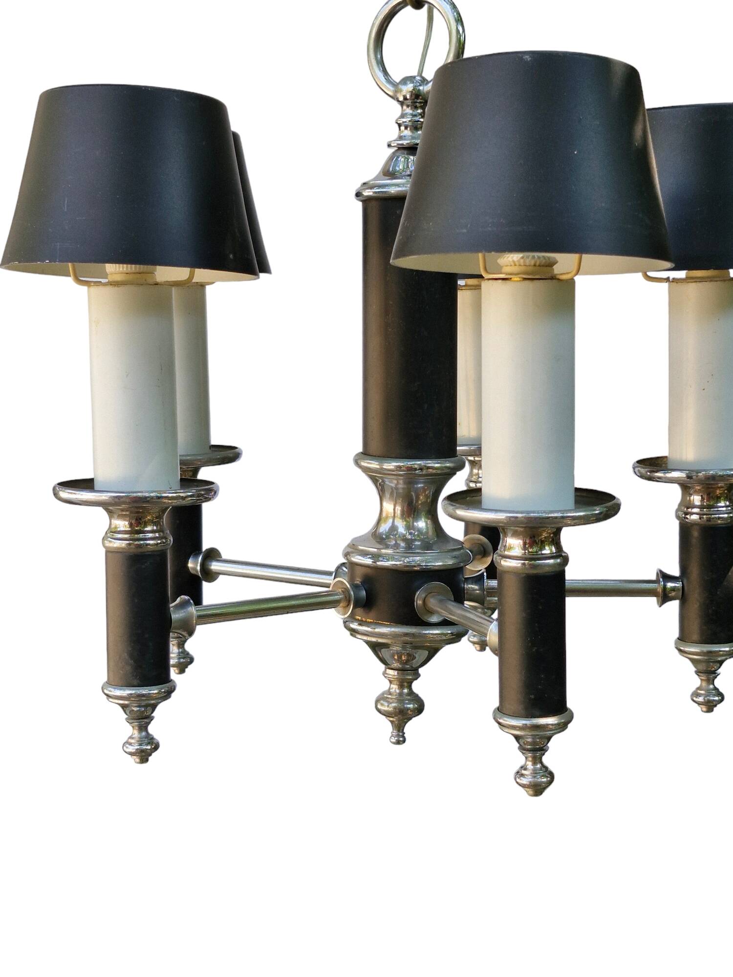 40s pendant chandelier with metal lampshades