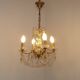 Vintage 4-Light Bronze, Glass & Crystal Chandelier with Amber Glass Drops