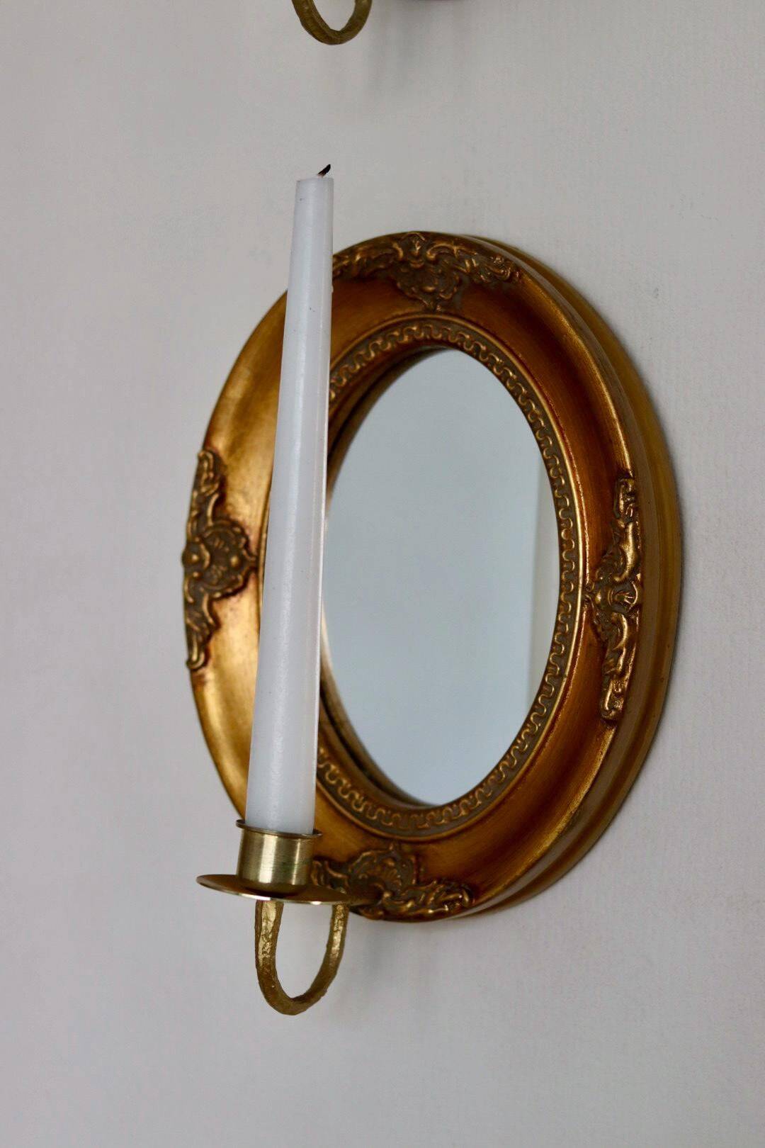 Pair of Mid Century Swedish Gilded Wooden Sconces with Mirror