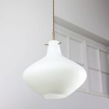 Mid-Century Italian Brass and Opaline Glass Pendant Lamp