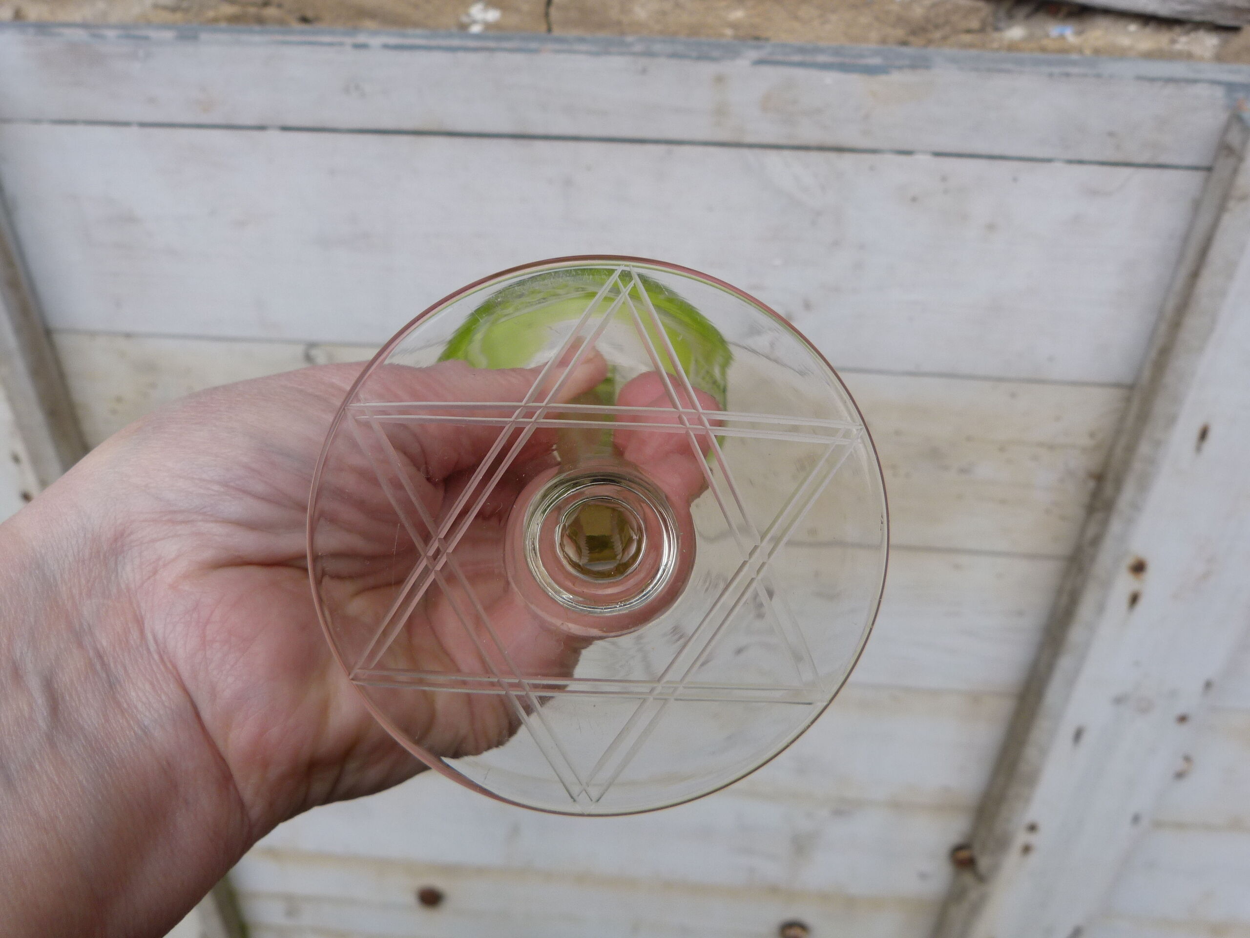 Old crystal glass Saint Louis Roemer cut green Absinthe