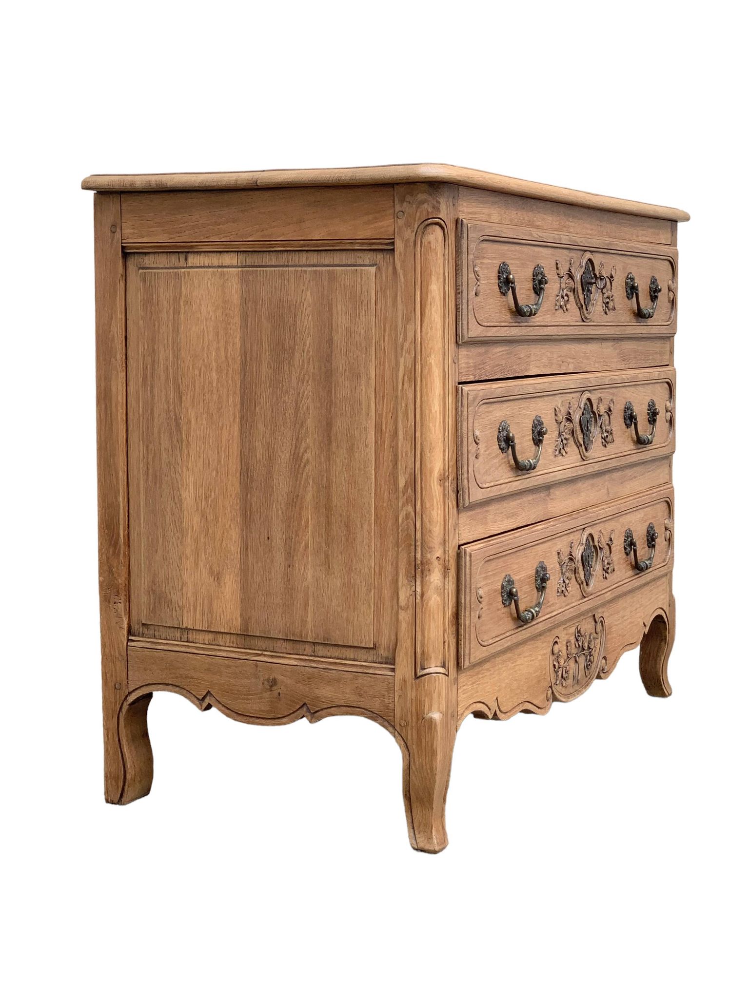 Louis XV style chest of drawers, solid raw oak, 1920.