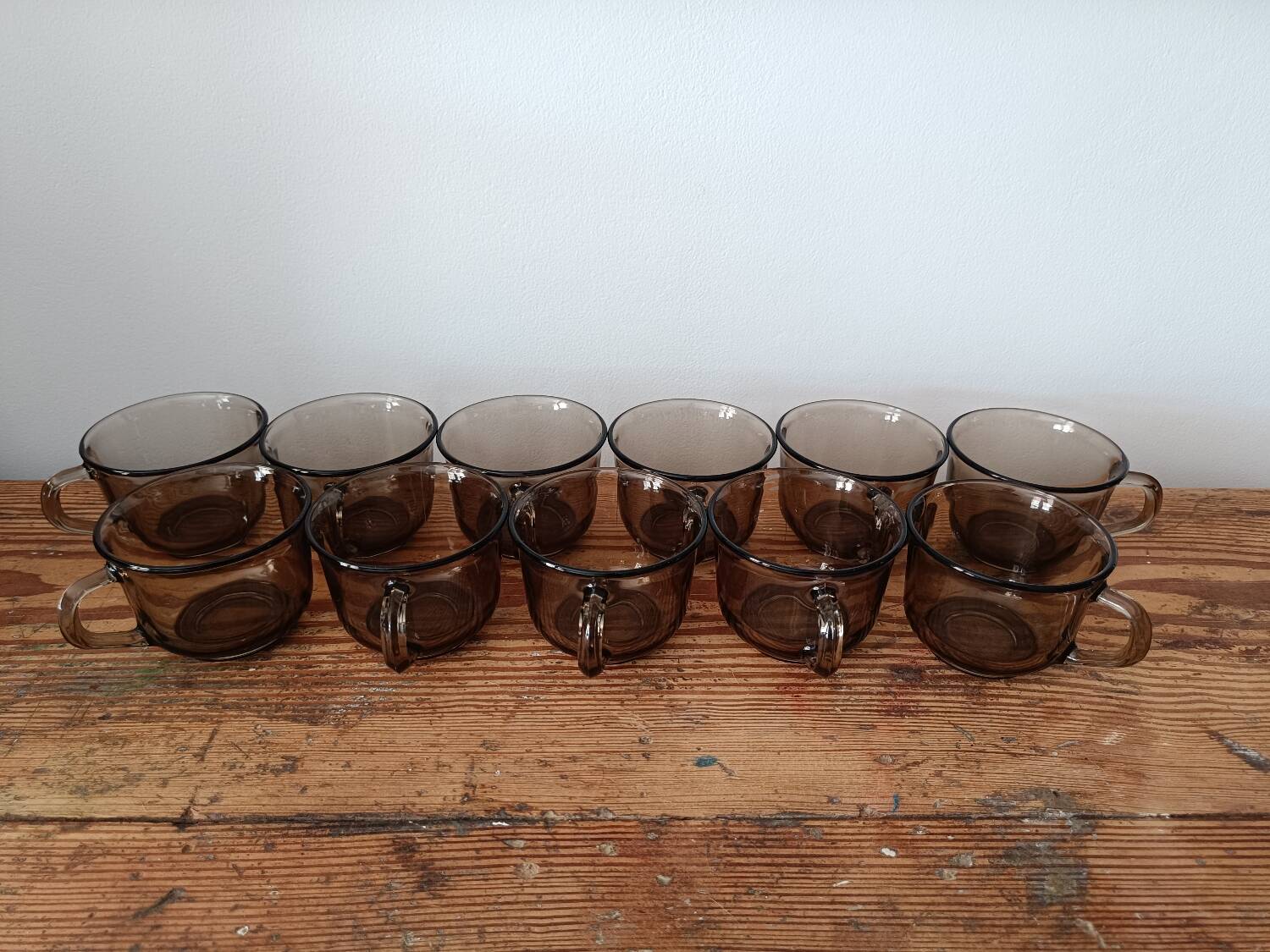 Arcoroc - 11 vintage smoked glass coffee cups