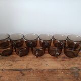 Arcoroc - 11 tasses à café vintage verre fumé