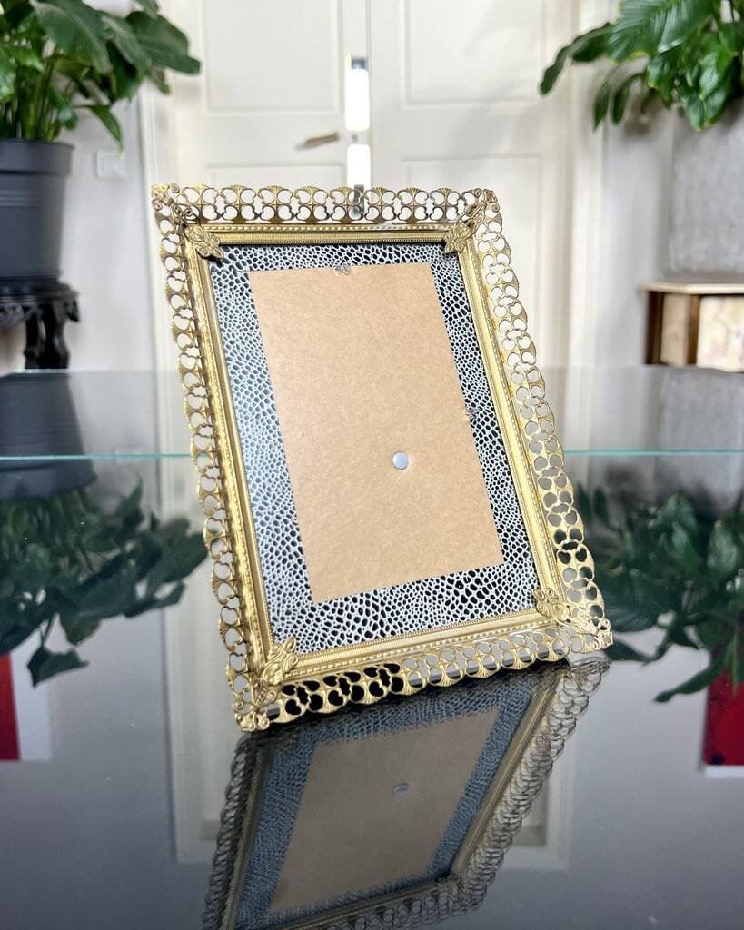 Vintage Photo Holder Frame - Golden Metal Glass - 20th Century Design Decoration - 1950 - 60s