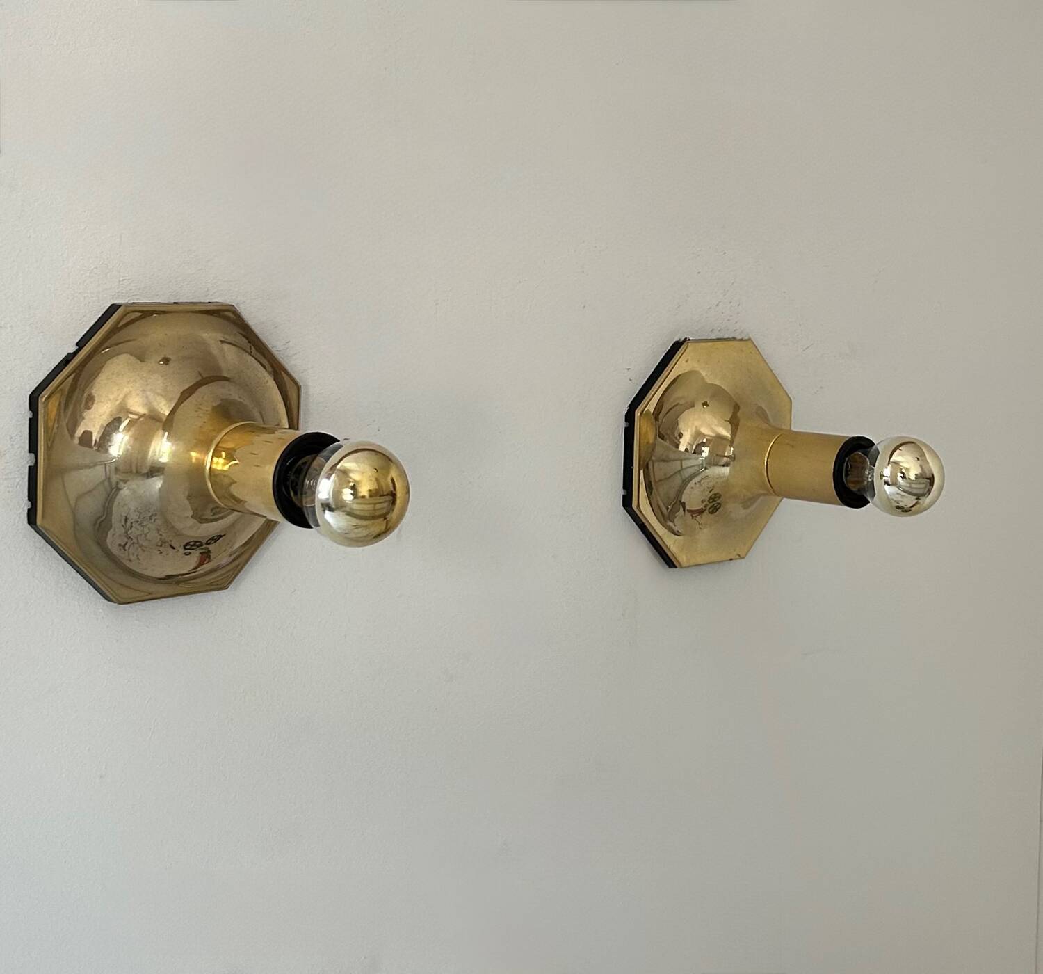 Pair of vintage Motoko Ishii wall lights for Staff Leuchten, brass, 1970