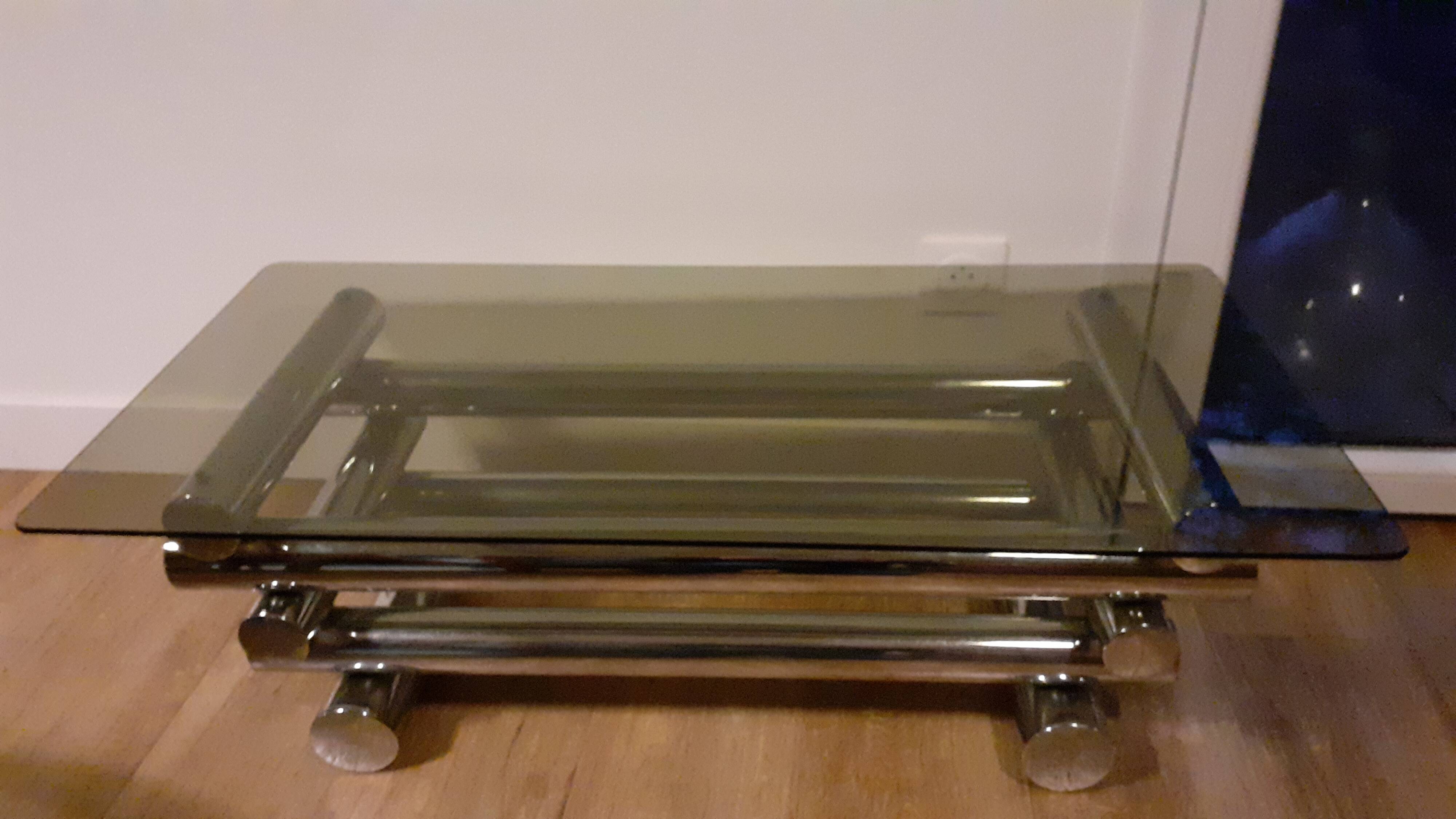 70s coffee table glass and metal design