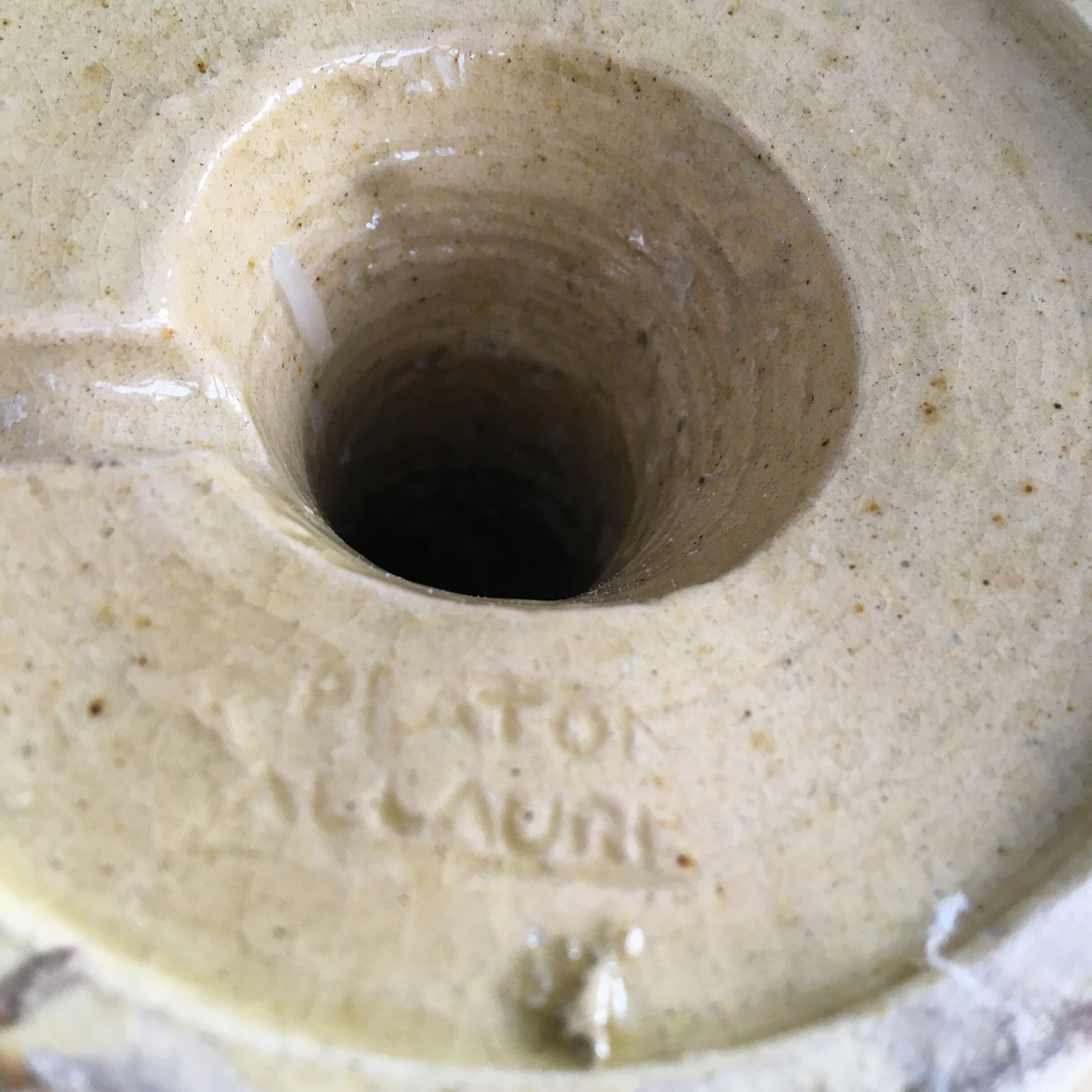 Glazed ceramic candle holder signed plato 50s