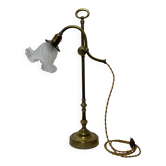 Lampe bureau style 1900 abat jour en cristal ancien système monte baisse