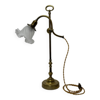 Lampe bureau style 1900 abat jour en cristal ancien système monte baisse