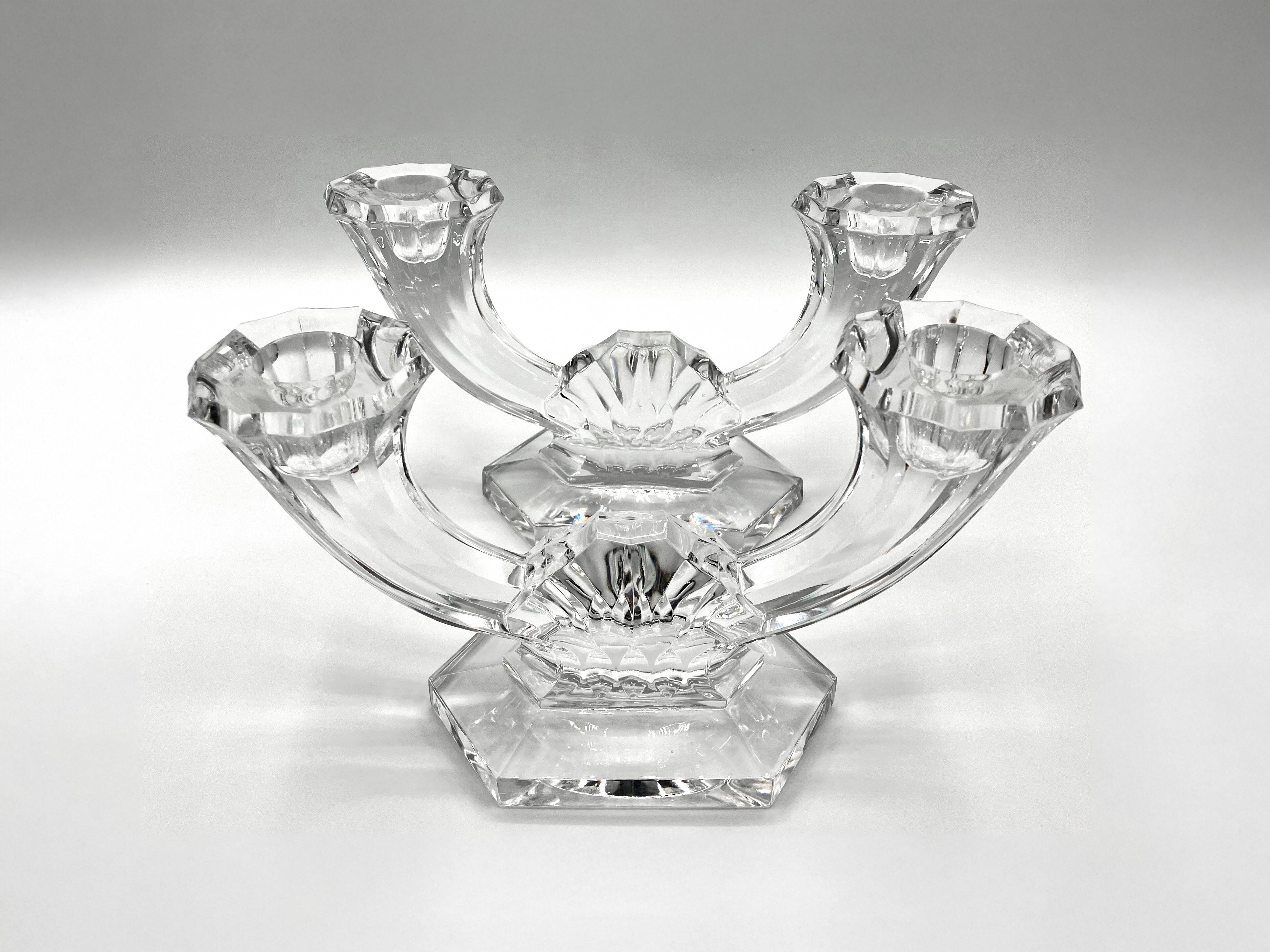 Set of 2 double-light crystal candlesticks • Val Saint-Lambert crystal factory • 1953 • Belgium