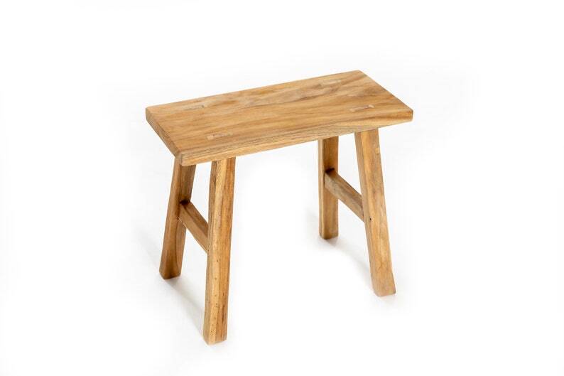 Vintage handmade teak mini bench - 30 x 16 x H 30 cm