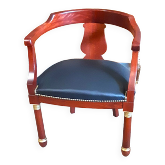 Empire consulate style office armchair, solid mahogany, late 19th century, early 20th century, refurbished