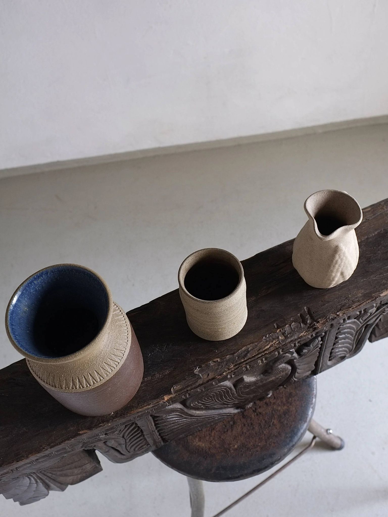 Ensemble de vases en grès beige Soholm | Danemark | Années 1960