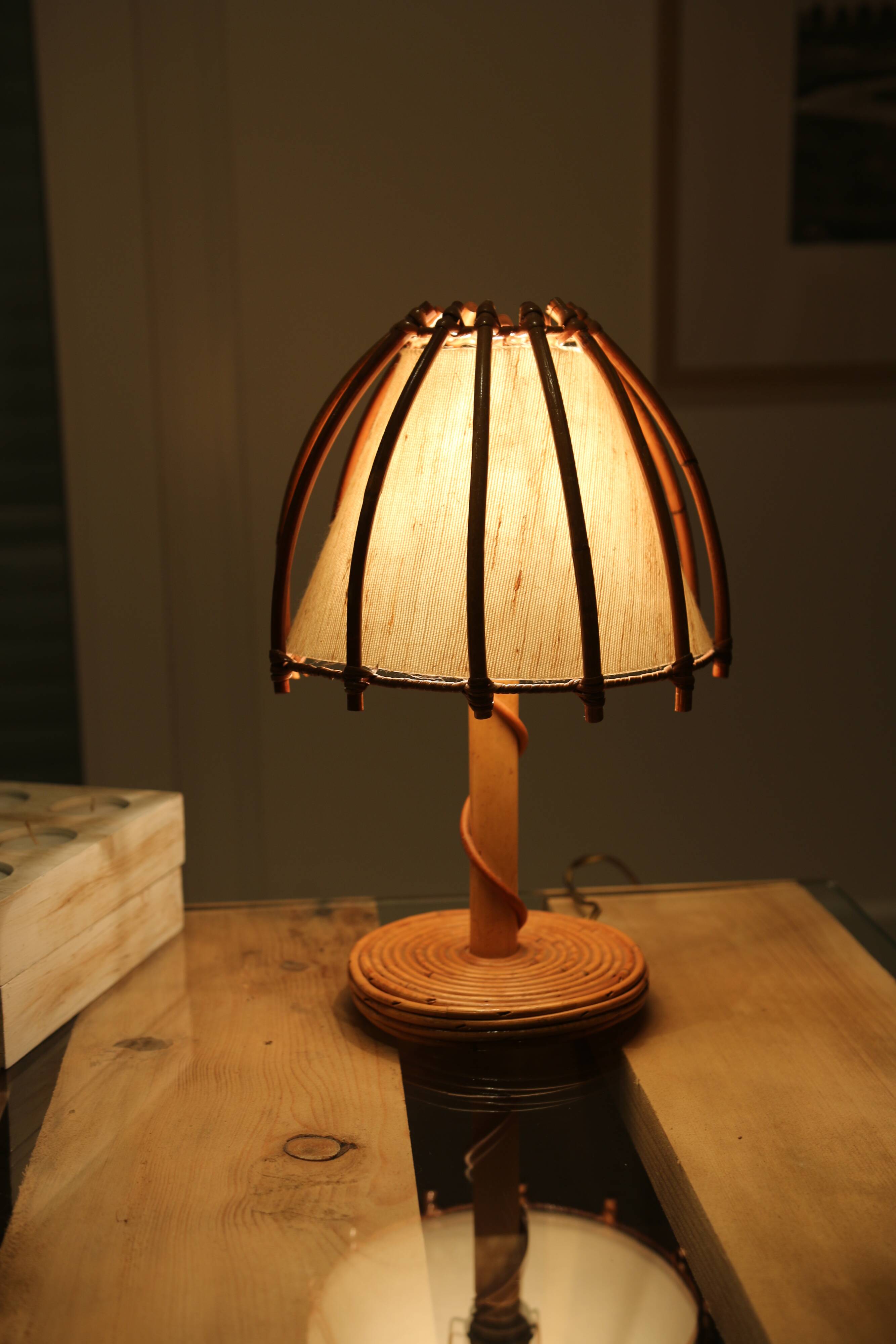 Louis Sognot rattan lamp, 1950s-60s