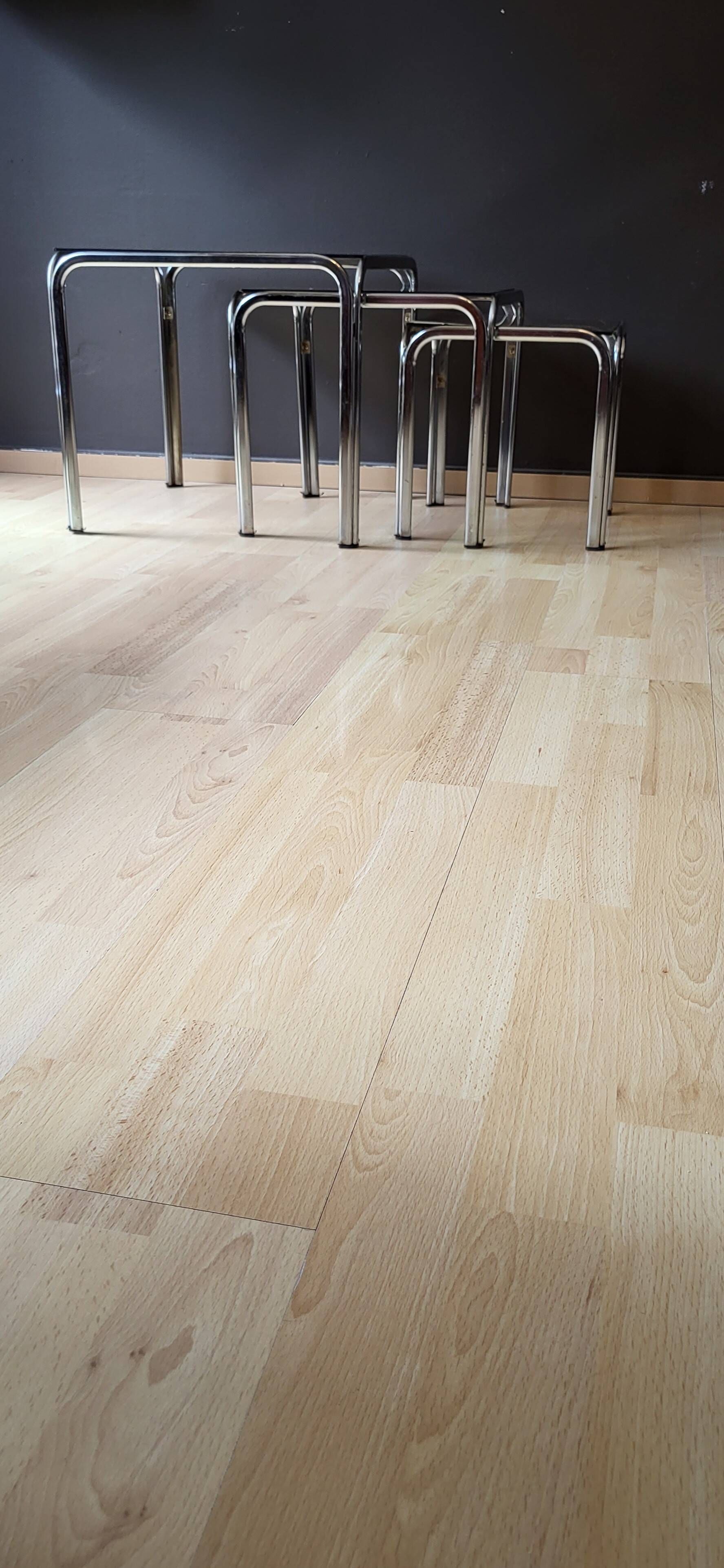 3 Vintage Chrome Nesting Coffee Tables 70'