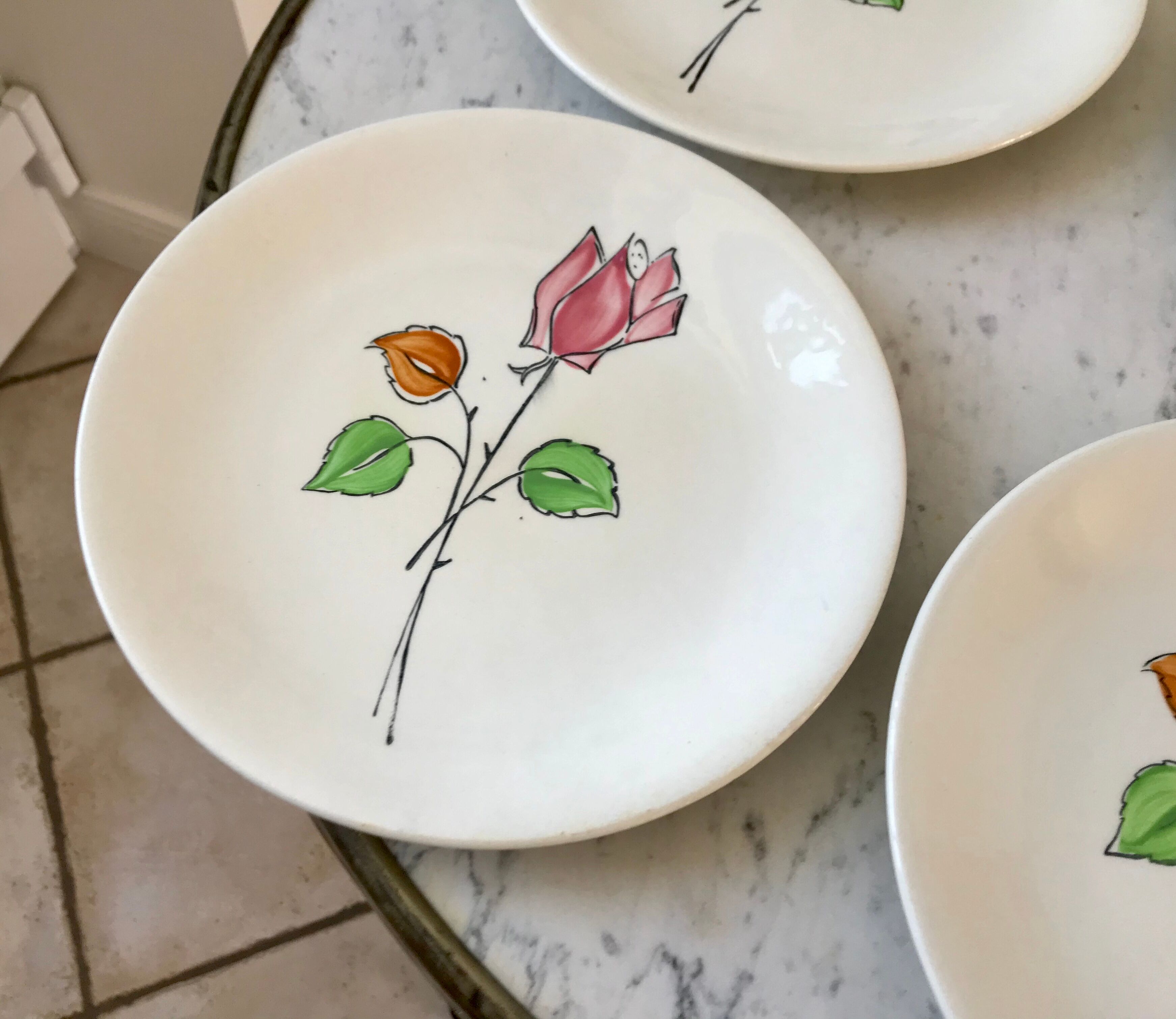 Dessert service flowers Made in France 50s