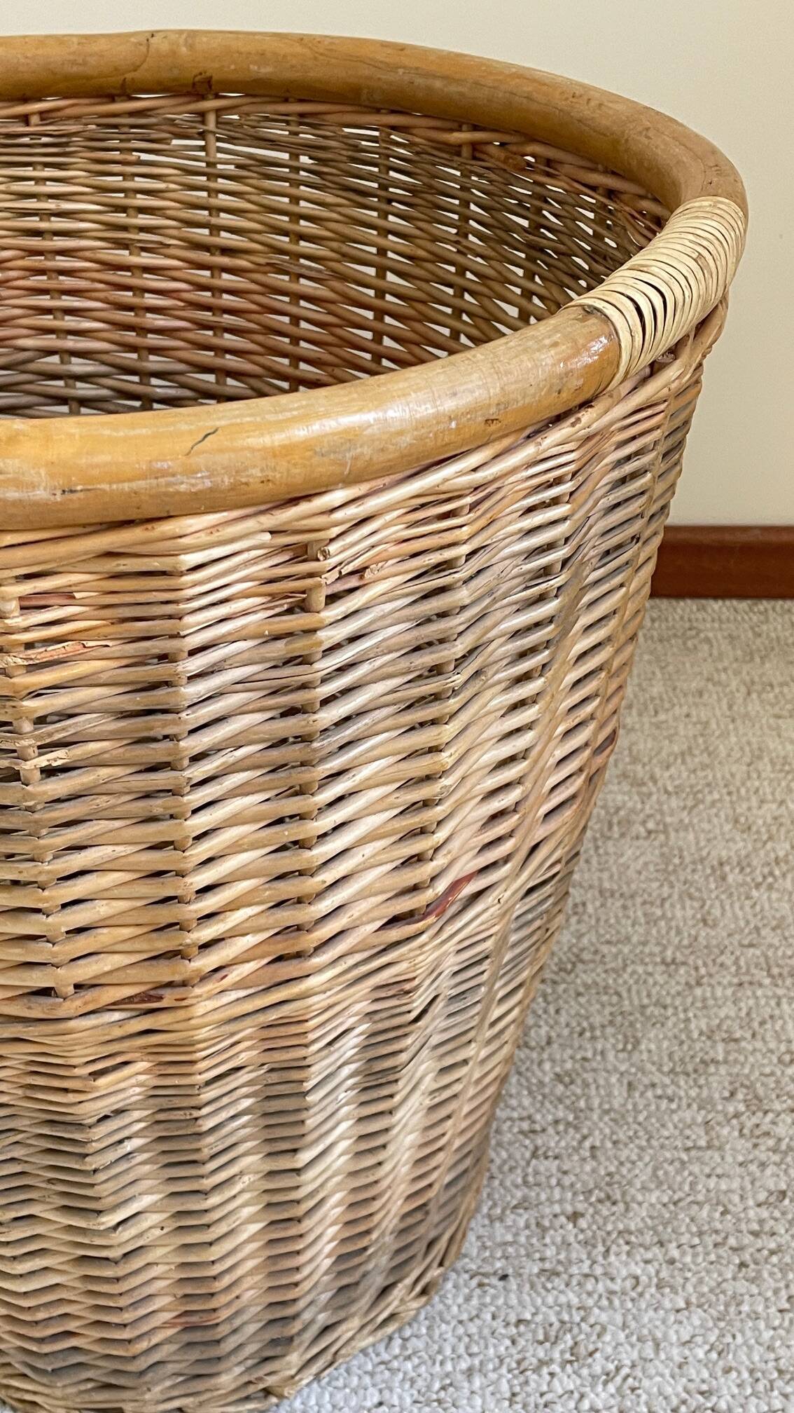 Large VINTAGE WICKER BASKET Wood