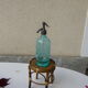Turquoise blown and twisted glass siphon, Belle Epoque period, tin cap dated 1925, Boyer and Brush, Terre noire