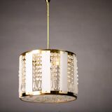 Vintage Crystal Chandelier: 1970s Czech Brass Glass Pendant Light
