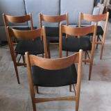 Table with two extensions and its 6 chairs scandinavian teak of the 1970s