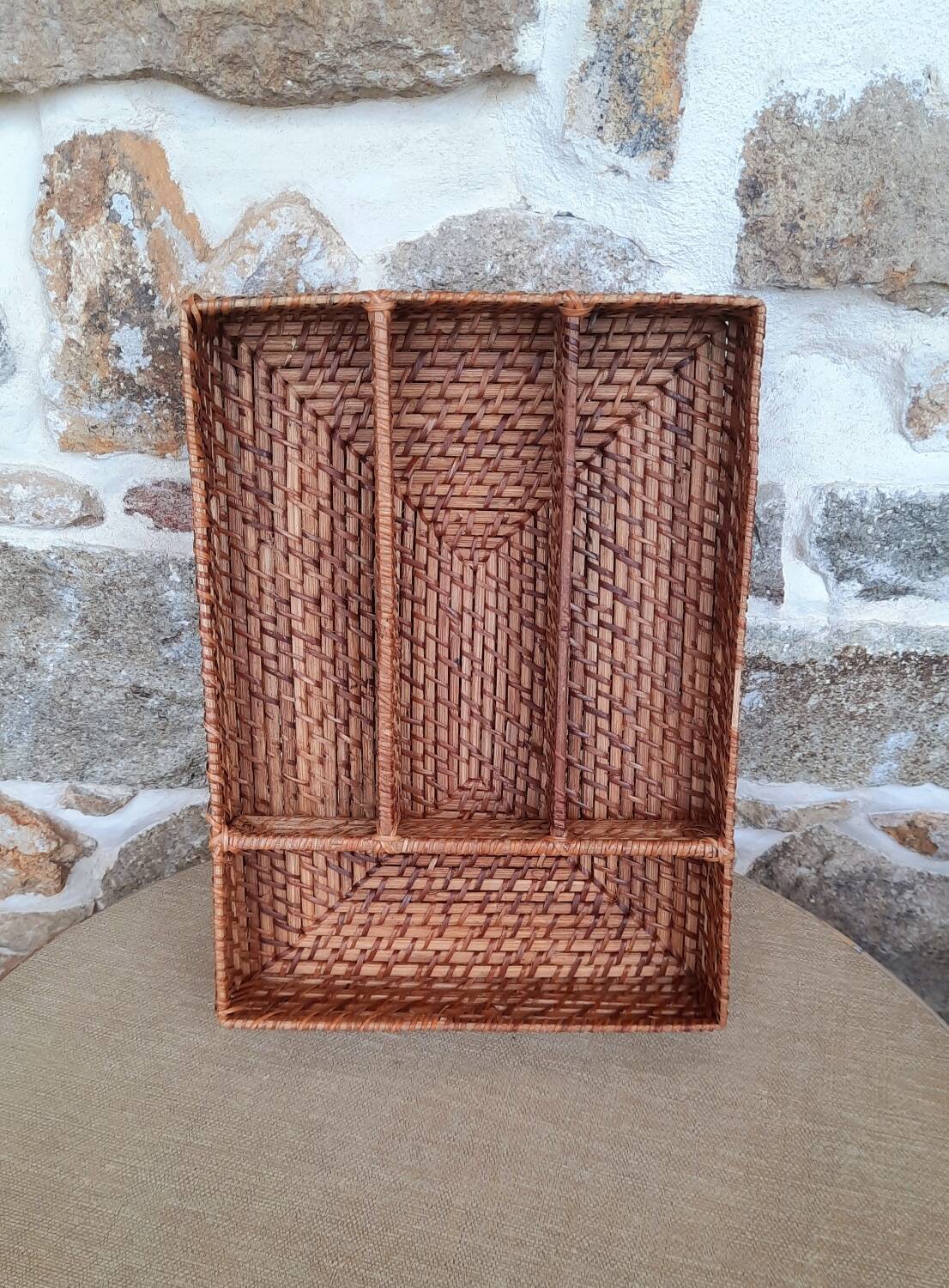 Woven rattan covered storage