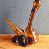 Vintage Amber Glass Wine Carafe - Artisan Decanter in Porron Style