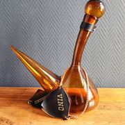 Vintage Amber Glass Wine Carafe - Artisan Decanter in Porron Style