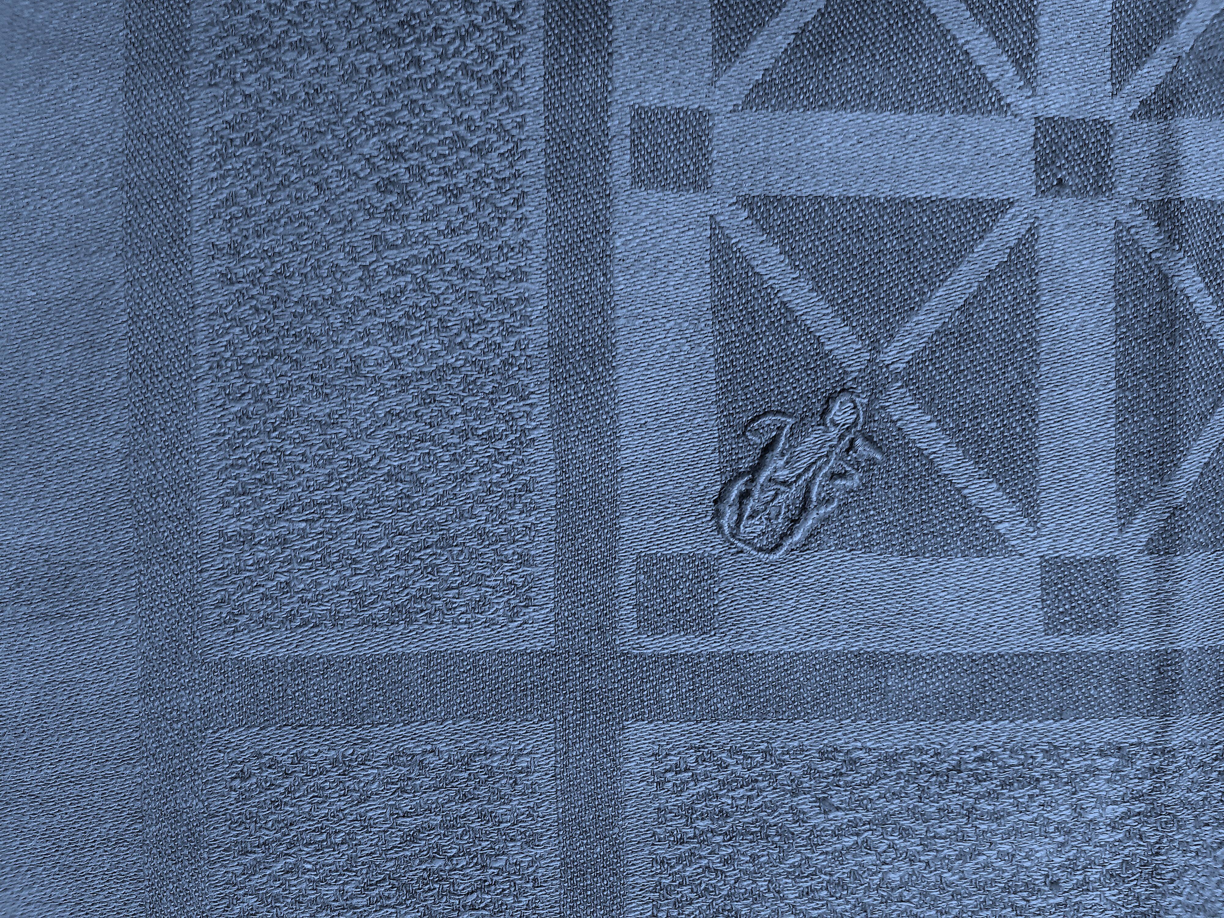 JV monogrammed navy blue checkered table service