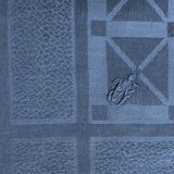 JV monogrammed navy blue checkered table service