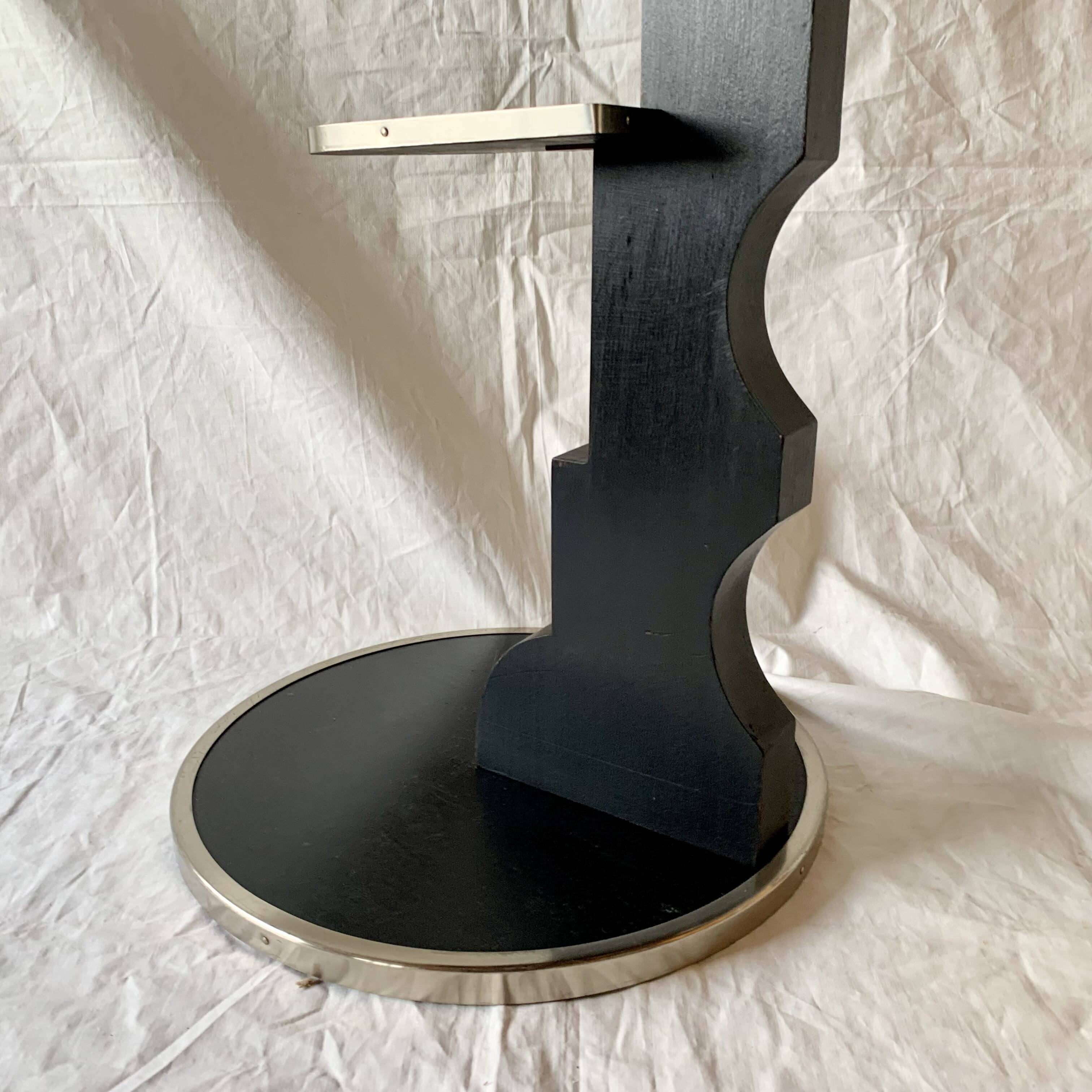 Vintage side table in glass, wood and aluminum